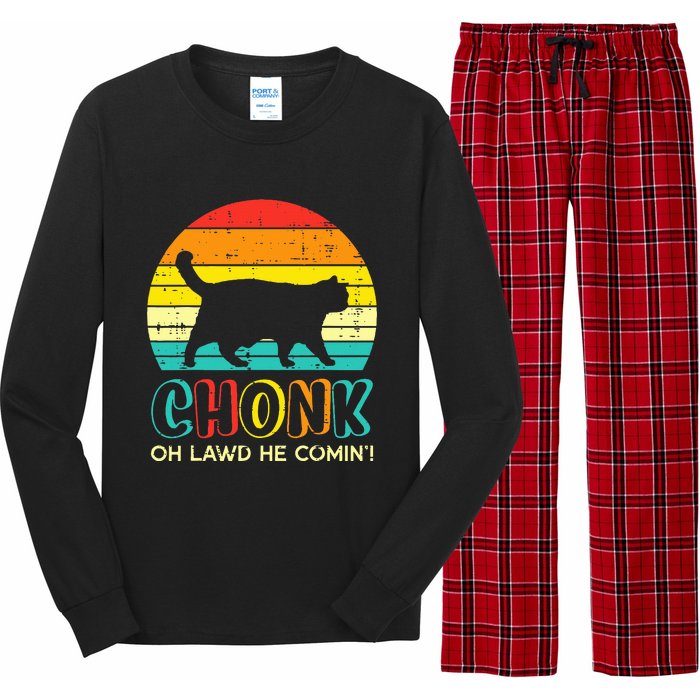 Chonk Fat Cat Meme Sunset Funny Black Kitten Long Sleeve Pajama Set