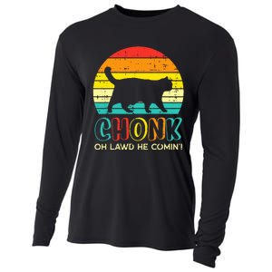 Chonk Fat Cat Meme Sunset Funny Black Kitten Cooling Performance Long Sleeve Crew