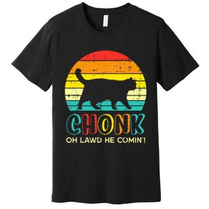 Chonk Fat Cat Meme Sunset Funny Black Kitten Premium T-Shirt