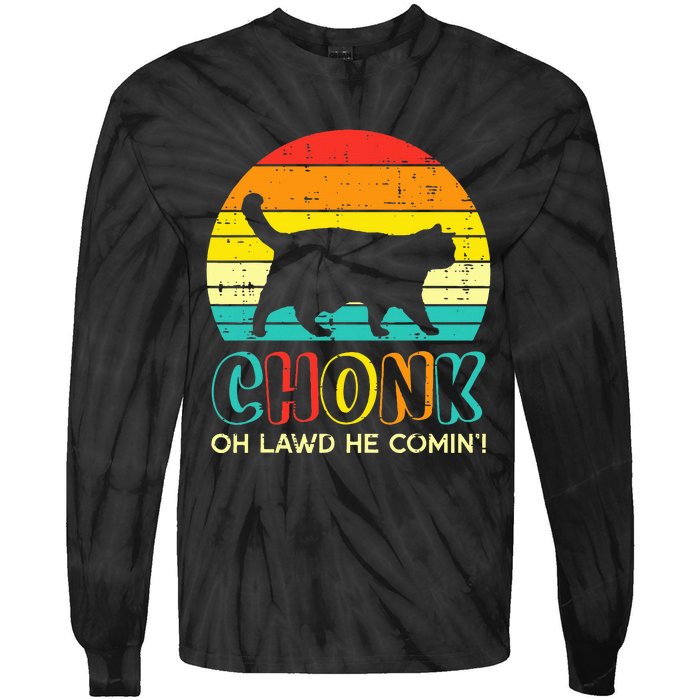 Chonk Fat Cat Meme Sunset Funny Black Kitten Tie-Dye Long Sleeve Shirt