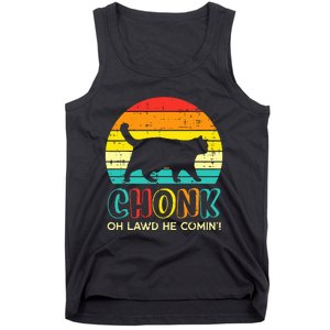 Chonk Fat Cat Meme Sunset Funny Black Kitten Tank Top