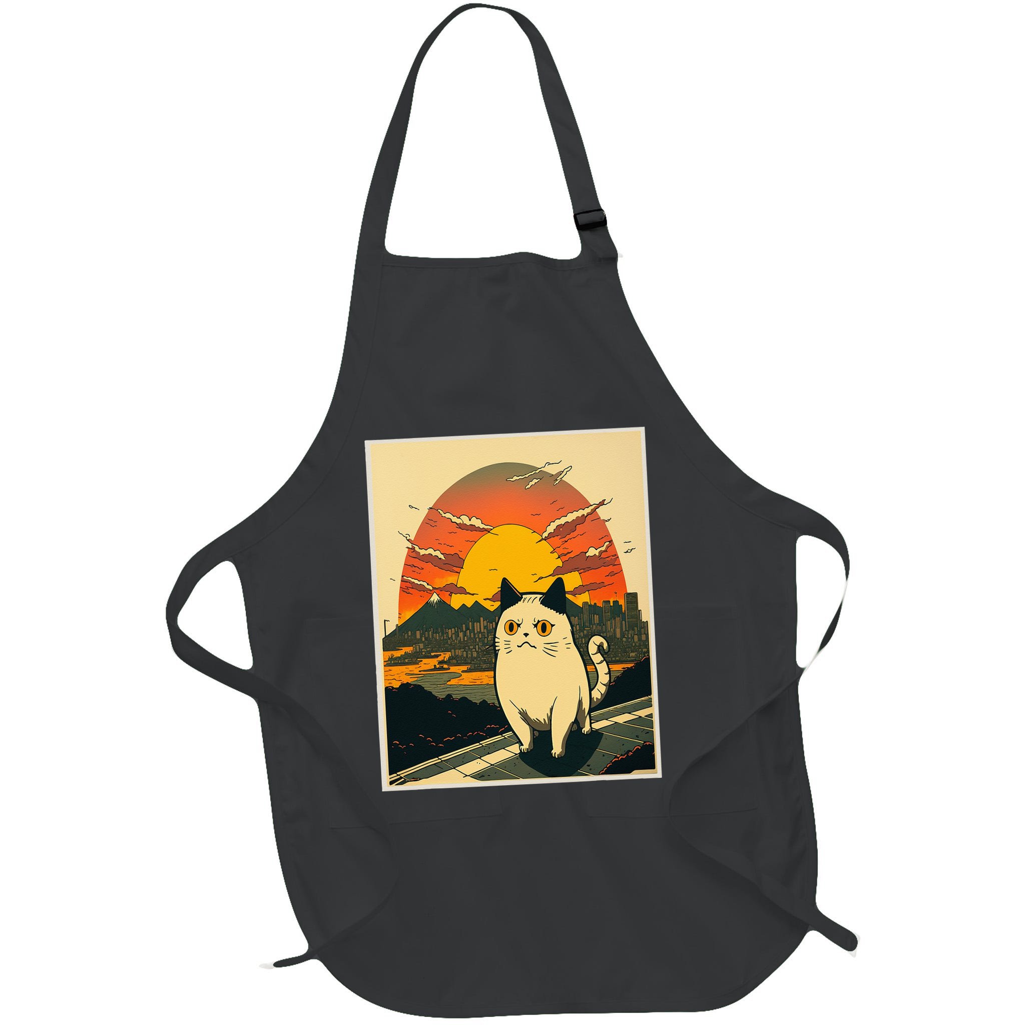 Catzilla Funny Ca Vintage Ca Cat Lover Wave Apron