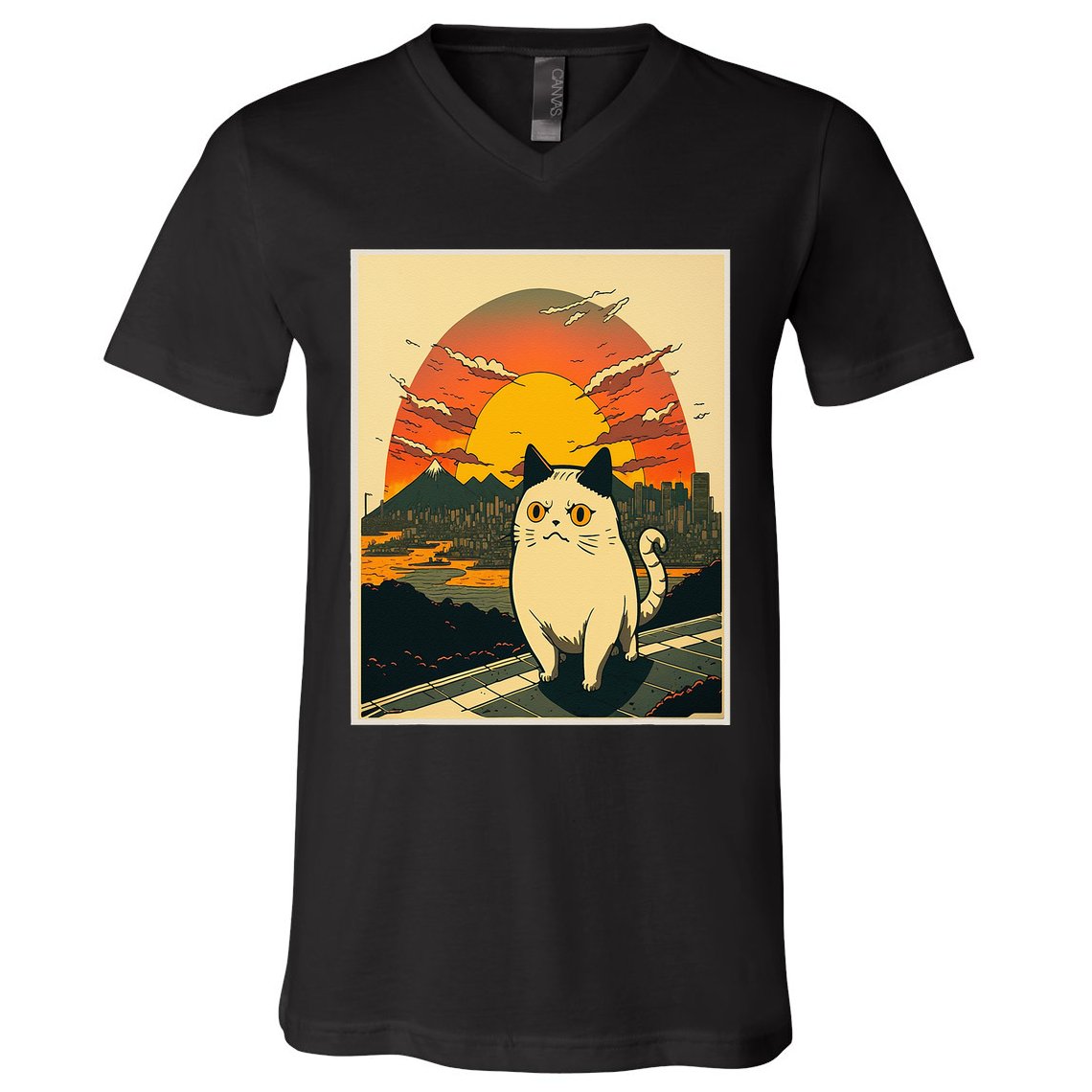 Catzilla Funny Ca Vintage Ca Cat Lover Wave V-Neck T-Shirt