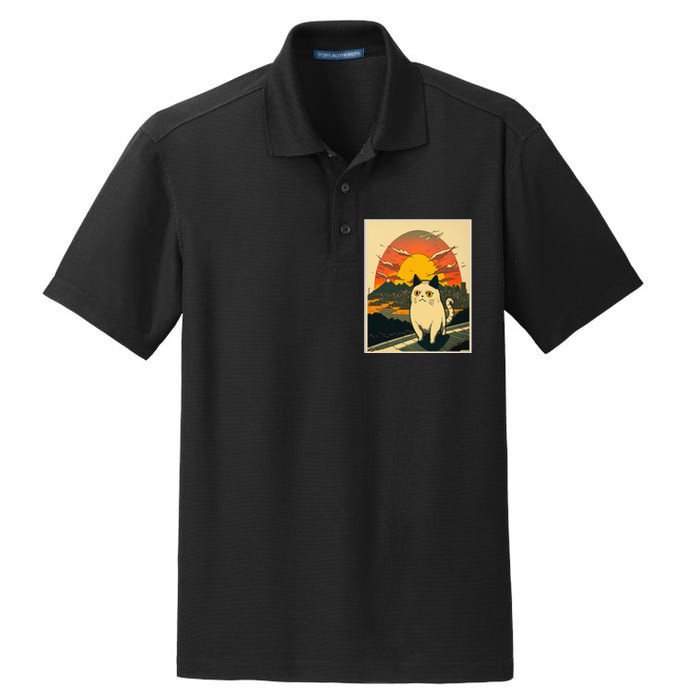 Catzilla Funny Ca Vintage Ca Cat Lover Wave Dry Zone Grid Polo