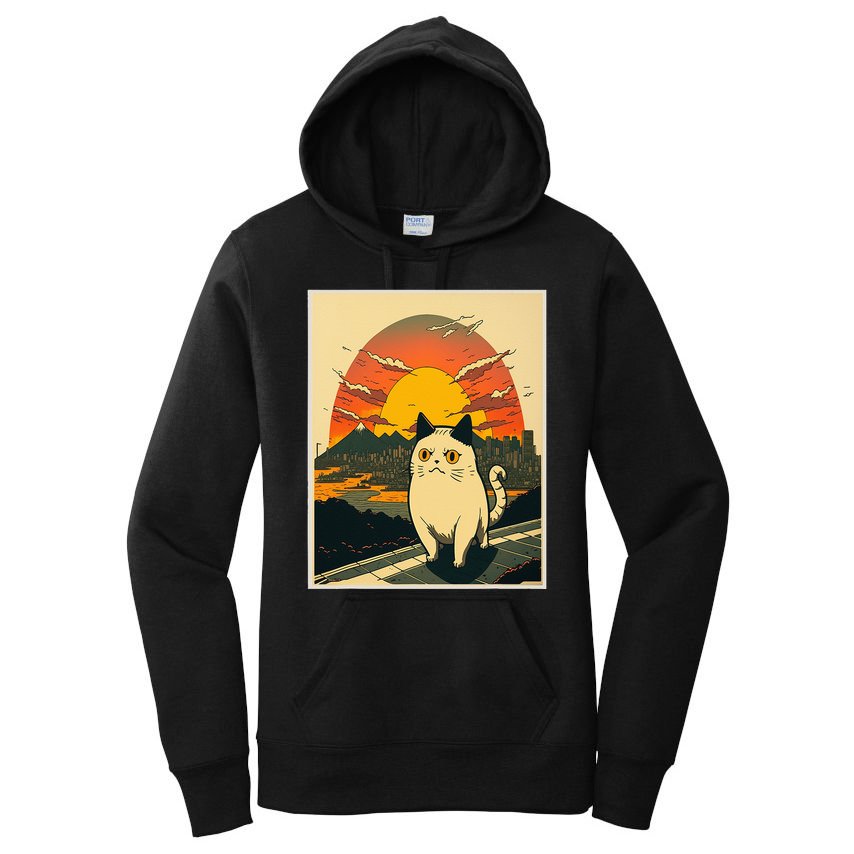 Catzilla Funny Ca Vintage Ca Cat Lover Wave Women's Pullover Hoodie
