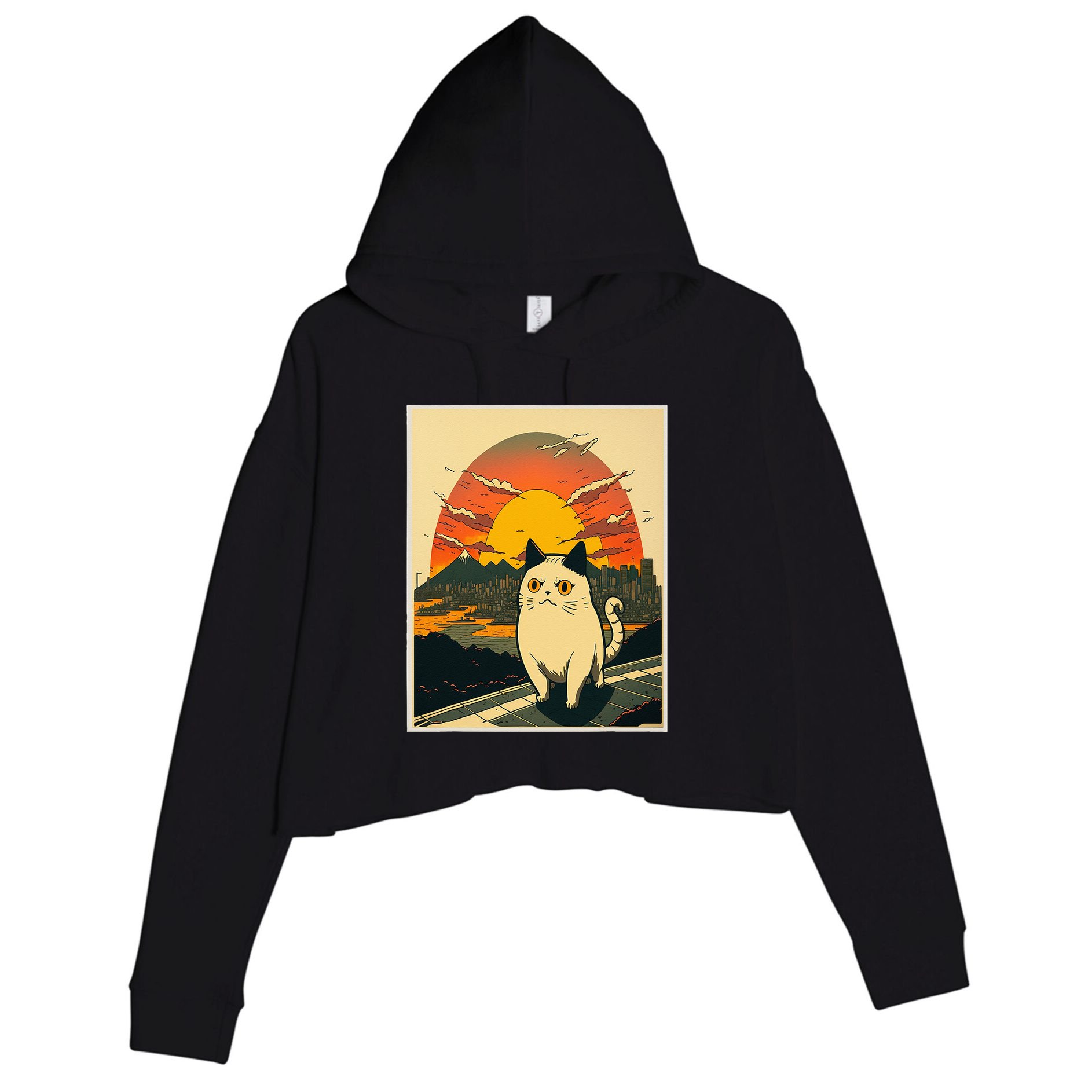 Catzilla Funny Ca Vintage Ca Cat Lover Wave Crop Fleece Hoodie