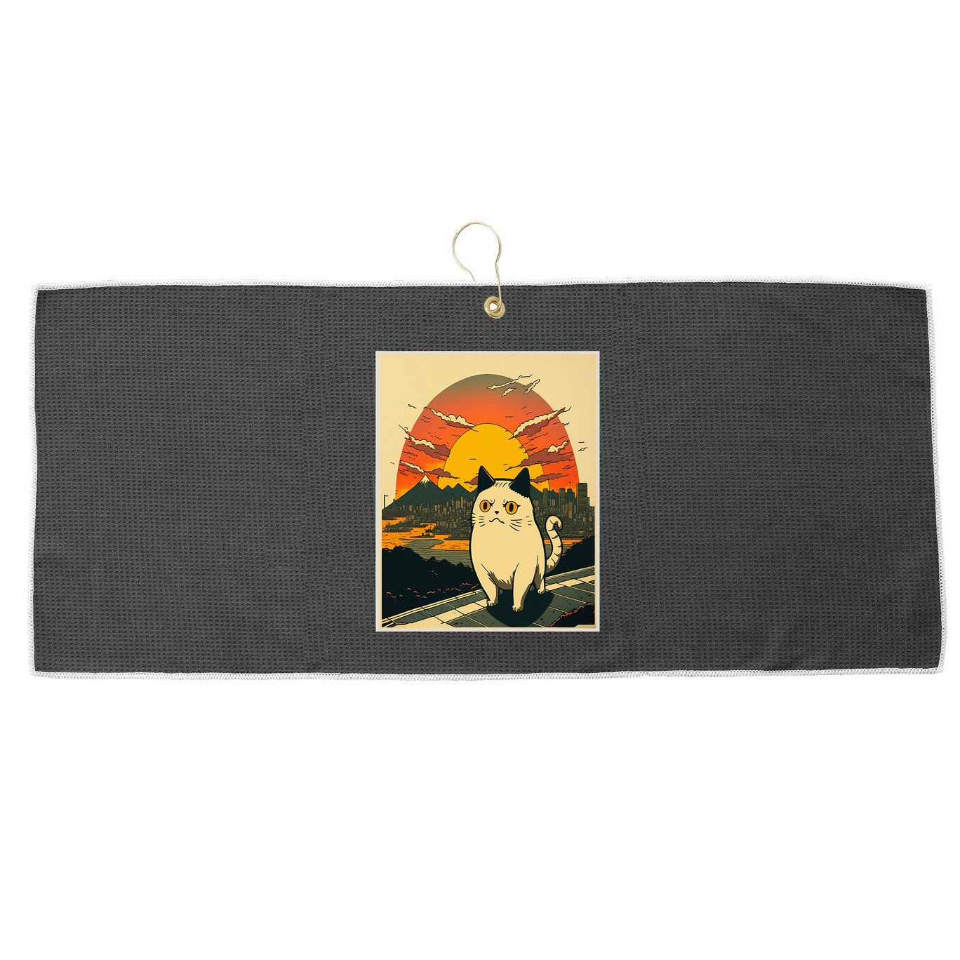 Catzilla Funny Ca Vintage Ca Cat Lover Wave Large Microfiber Waffle Golf Towel