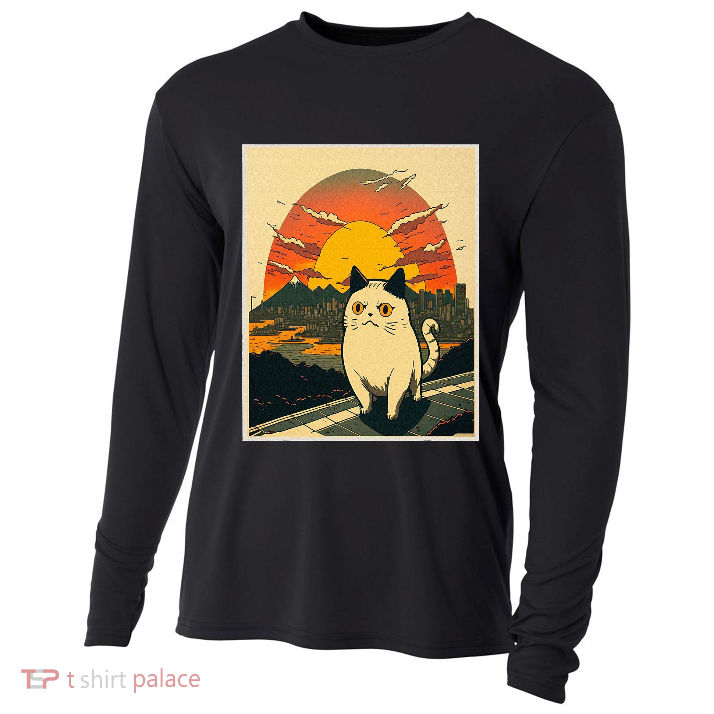 Catzilla Funny Ca Vintage Ca Cat Lover Wave Cooling Performance Long Sleeve Crew