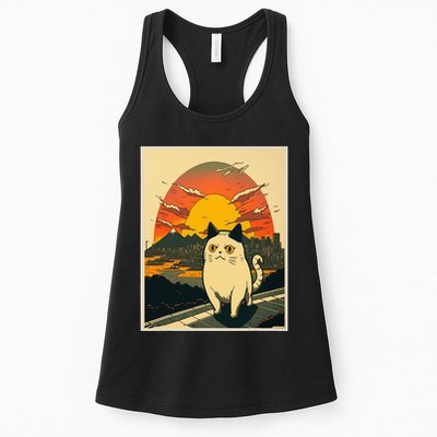 Catzilla Funny Ca Vintage Ca Cat Lover Wave Womens Tank Top