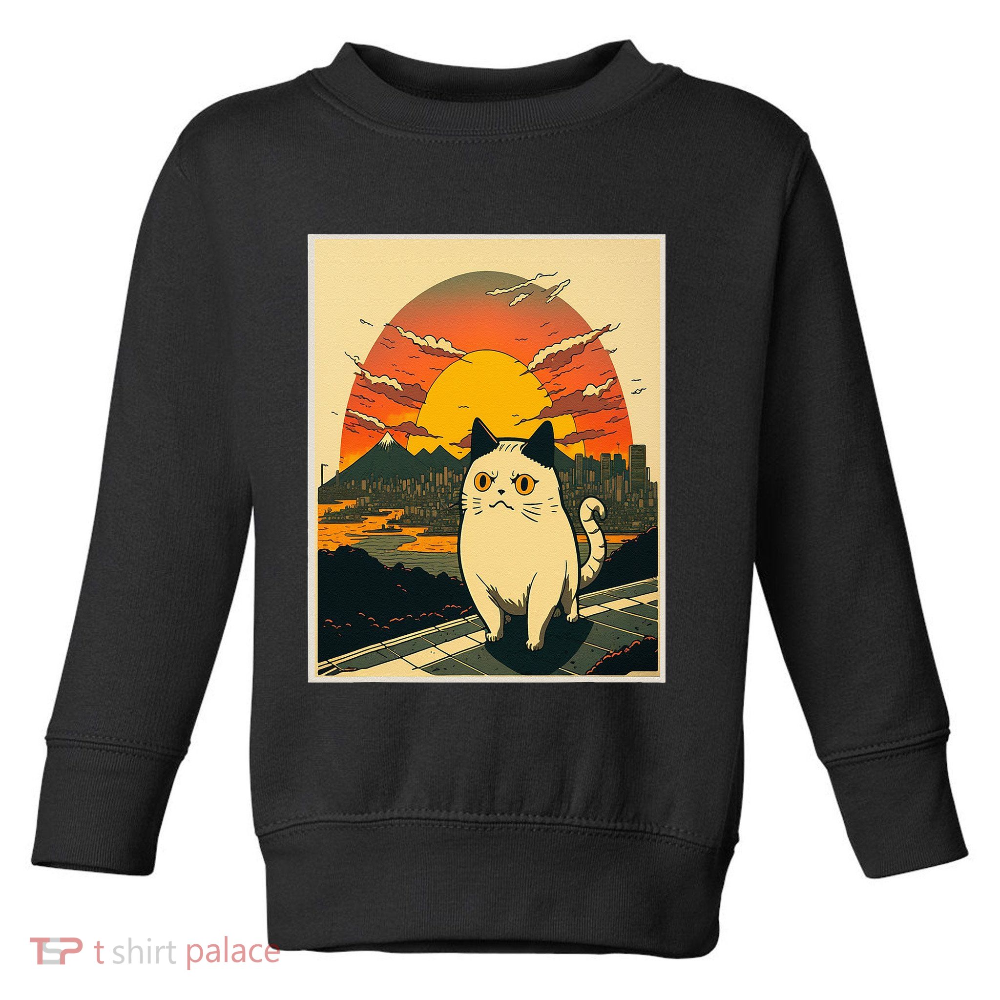 Catzilla Funny Ca Vintage Ca Cat Lover Wave Toddler Sweatshirt