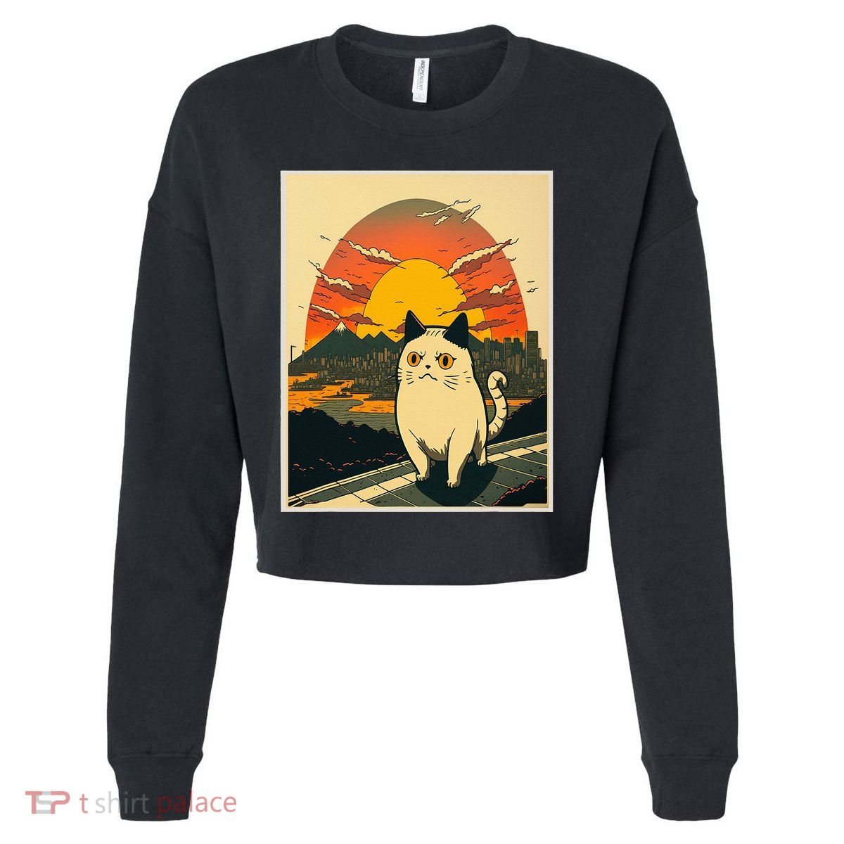 Catzilla Funny Ca Vintage Ca Cat Lover Wave Cropped Pullover Crew