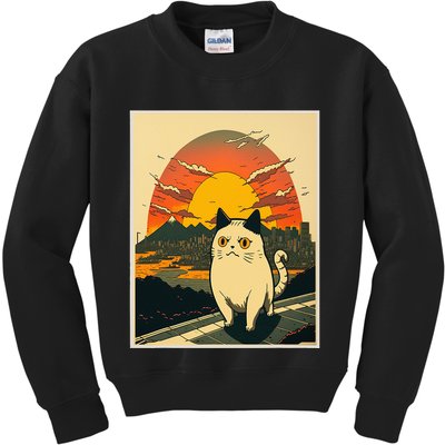 Catzilla Funny Ca Vintage Ca Cat Lover Wave Kids Sweatshirt