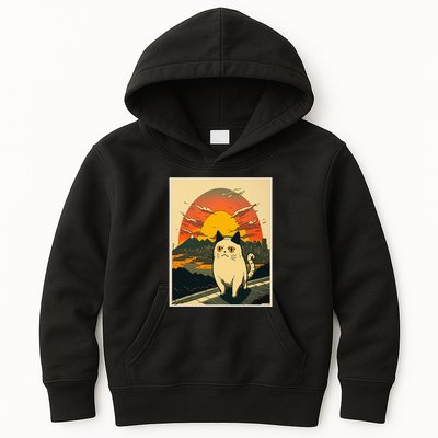 Catzilla Funny Ca Vintage Ca Cat Lover Wave Kids Hoodie