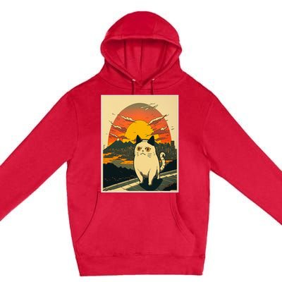 Catzilla Funny Ca Vintage Ca Cat Lover Wave Premium Pullover Hoodie