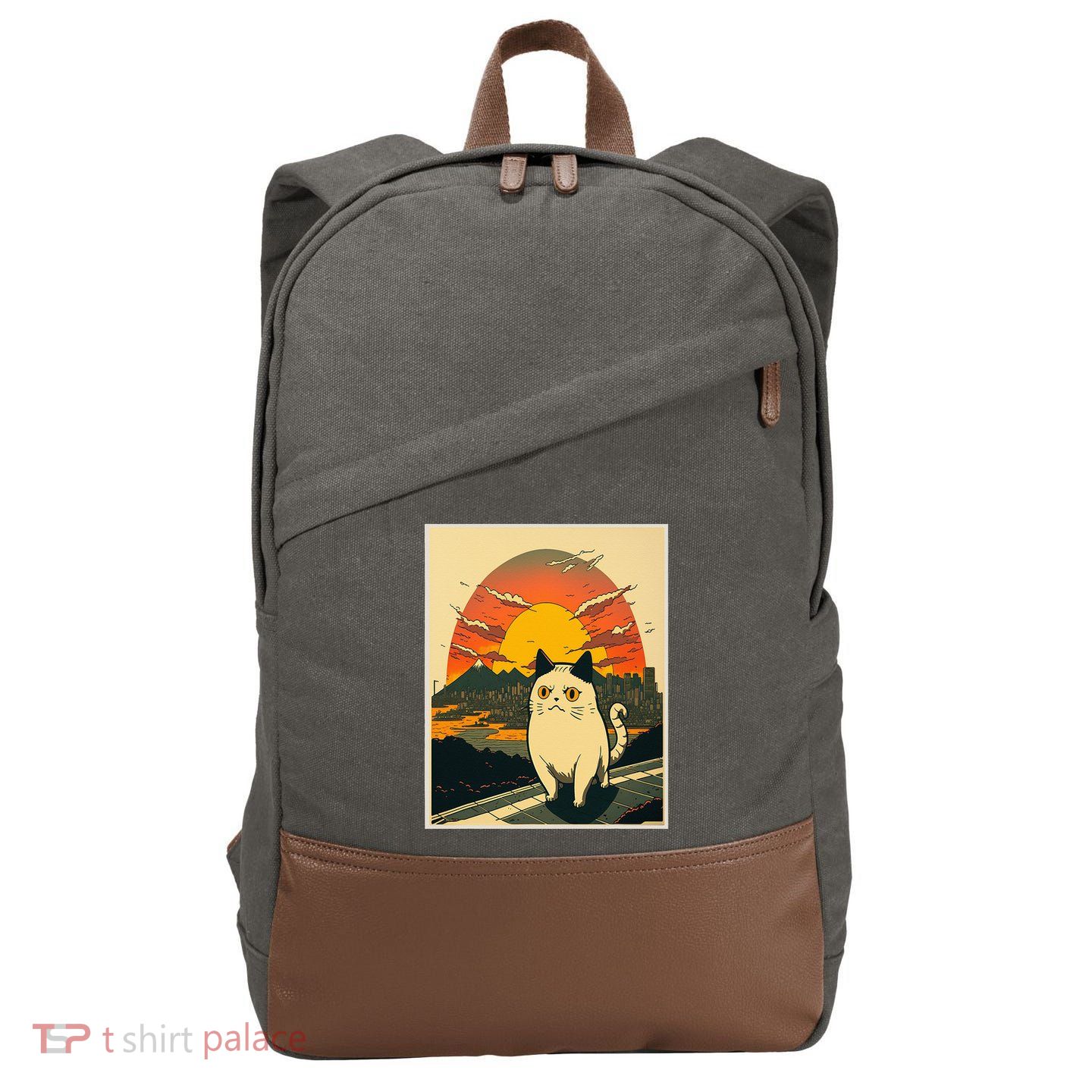 Catzilla Funny Ca Vintage Ca Cat Lover Wave Cotton Canvas Backpack