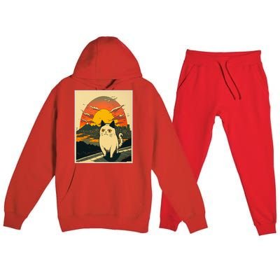 Catzilla Funny Ca Vintage Ca Cat Lover Wave Premium Hooded Sweatsuit Set