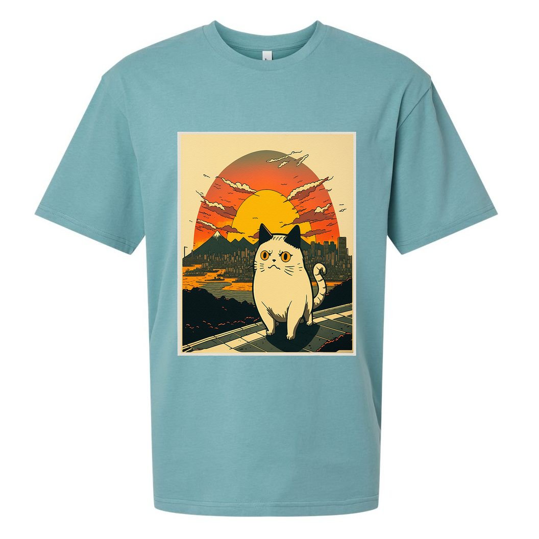 Catzilla Funny Ca Vintage Ca Cat Lover Wave Sueded Cloud Jersey T-Shirt