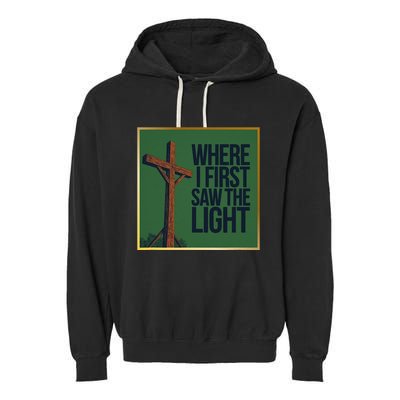 Christian Faithbased Cross Design Garment-Dyed Fleece Hoodie