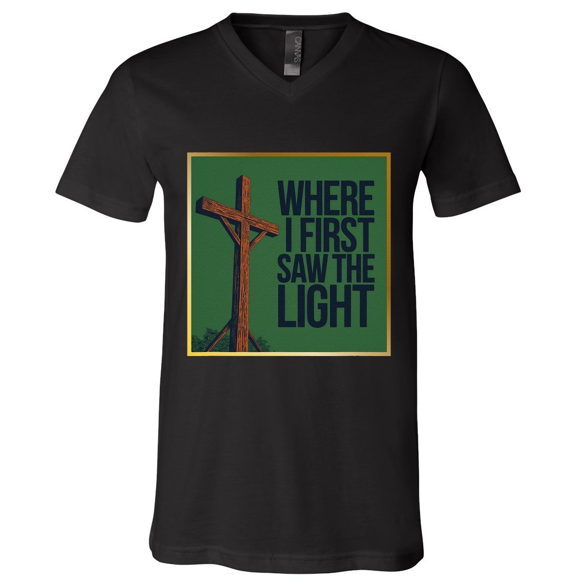 Christian Faithbased Cross Design V-Neck T-Shirt