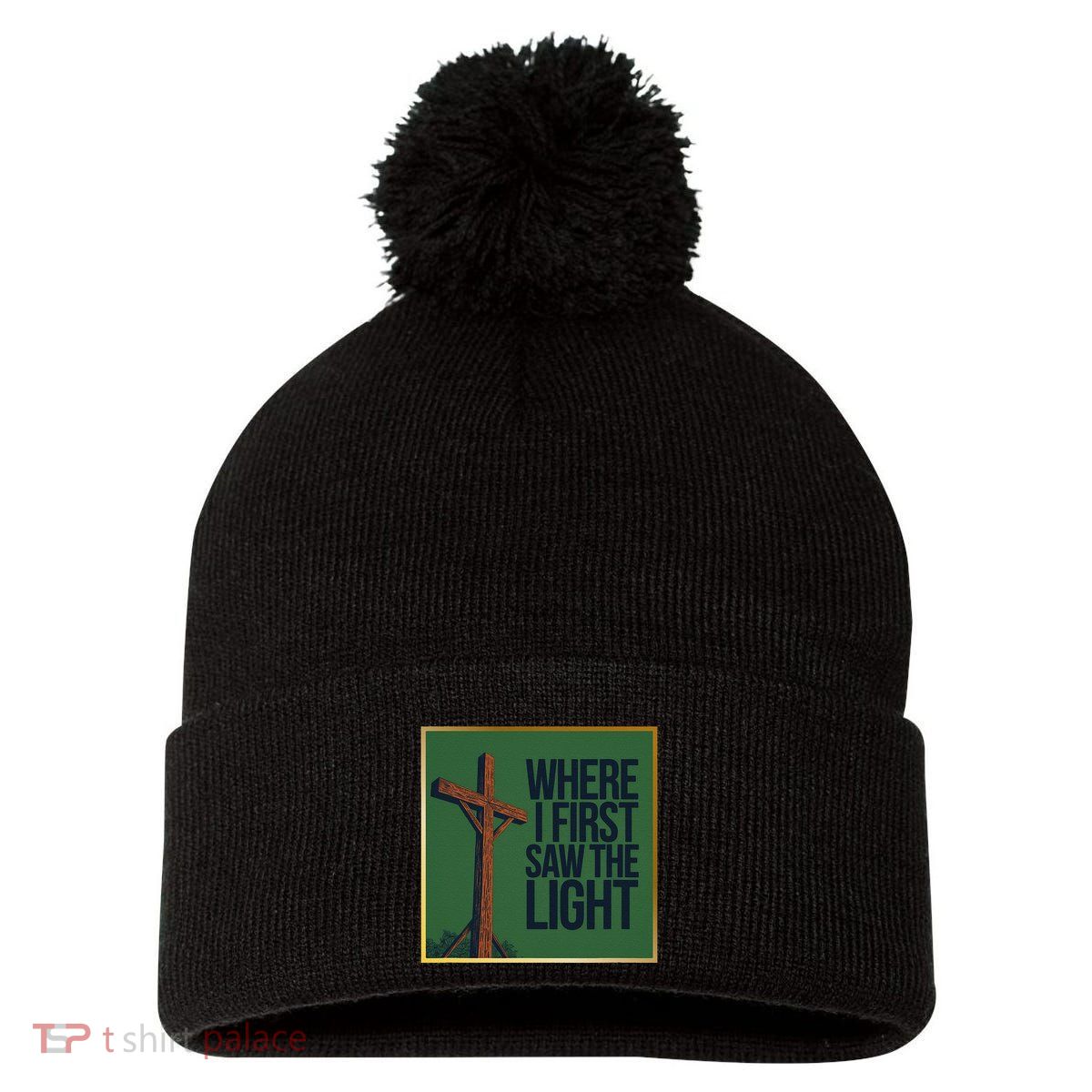 Christian Faithbased Cross Design Pom Pom 12in Knit Beanie