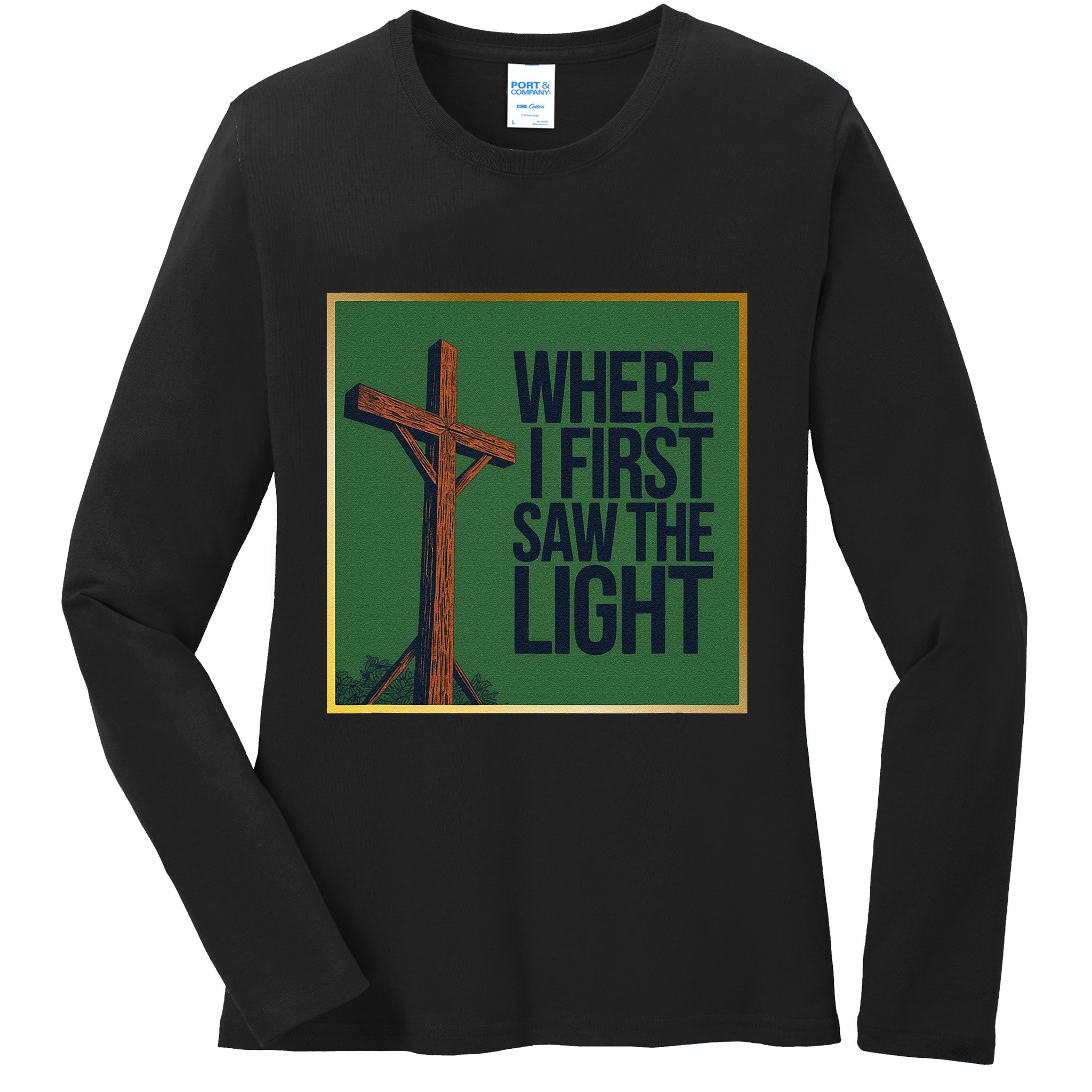 Christian Faithbased Cross Design Ladies Long Sleeve Shirt