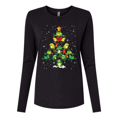 Cute Frog Christmas Tree Gift Decor Xmas Tree Womens Cotton Relaxed Long Sleeve T-Shirt