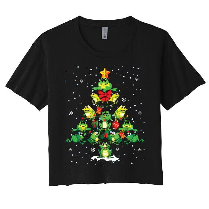 Cute Frog Christmas Tree Gift Decor Xmas Tree Women's Crop Top Tee