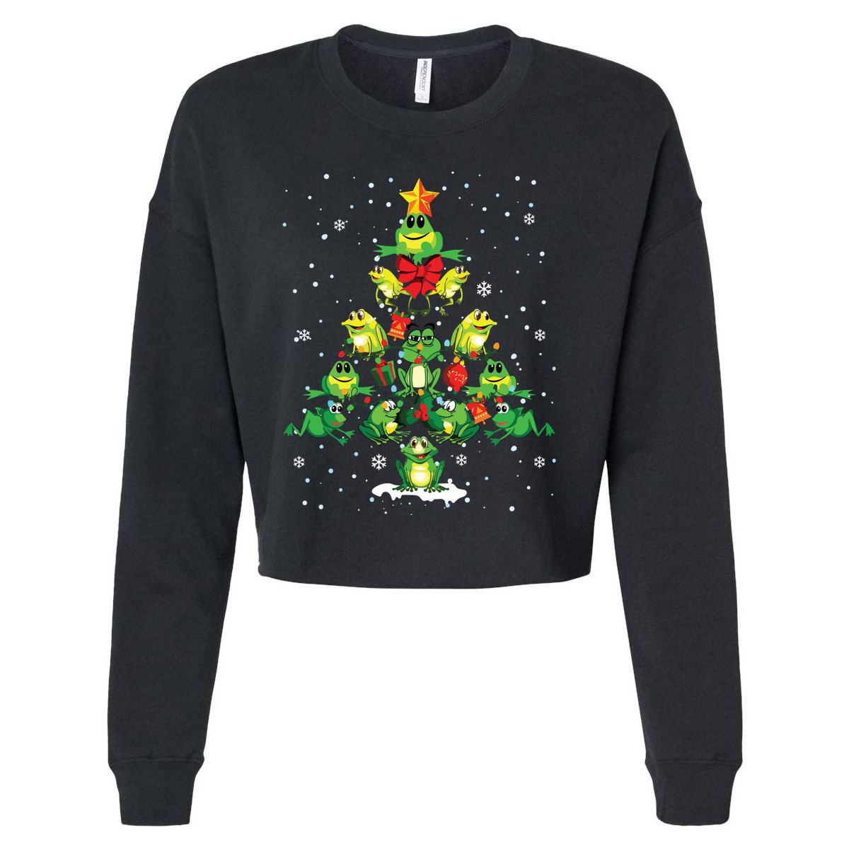 Cute Frog Christmas Tree Gift Decor Xmas Tree Cropped Pullover Crew