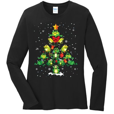 Cute Frog Christmas Tree Gift Decor Xmas Tree Ladies Long Sleeve Shirt