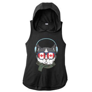 Canada Flag Canadian Cat Sunglasses Funny Ladies PosiCharge Tri-Blend Wicking Draft Hoodie Tank