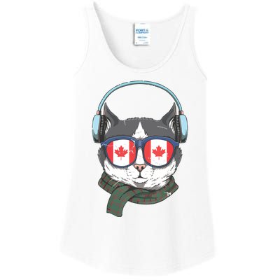 Canada Flag Canadian Cat Sunglasses Funny Ladies Essential Tank