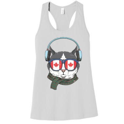 Canada Flag Canadian Cat Sunglasses Funny Women's Racerback Tank