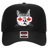 Canada Flag Canadian Cat Sunglasses Funny High Crown Mesh Back Trucker Hat