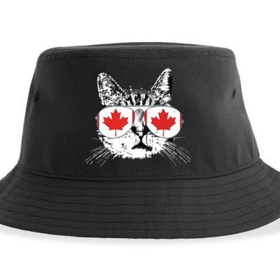 Canada Flag Canadian Cat Sunglasses Funny Sustainable Bucket Hat