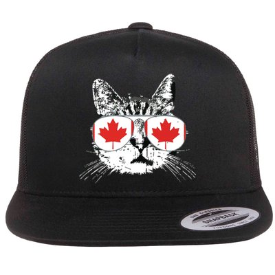 Canada Flag Canadian Cat Sunglasses Funny Flat Bill Trucker Hat