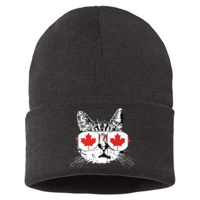 Canada Flag Canadian Cat Sunglasses Funny Sustainable Knit Beanie