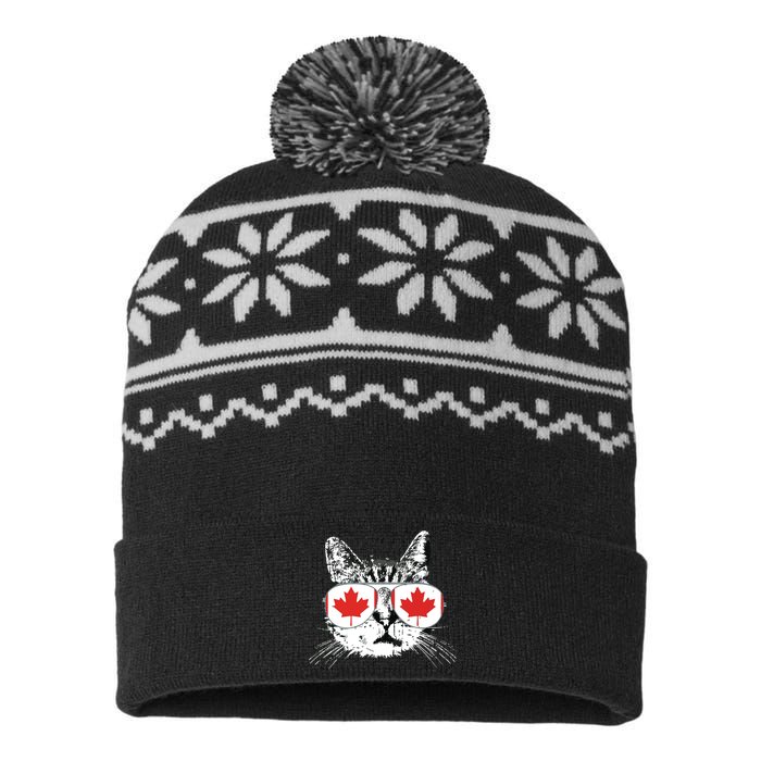 Canada Flag Canadian Cat Sunglasses Funny USA-Made Snowflake Beanie