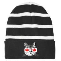 Canada Flag Canadian Cat Sunglasses Funny Striped Beanie with Solid Band