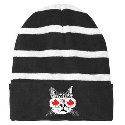 Canada Flag Canadian Cat Sunglasses Funny Striped Beanie with Solid Band