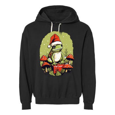 Christmas Frog Cottagecore Cute Mushroom Aesthetic Xmas Garment-Dyed Fleece Hoodie