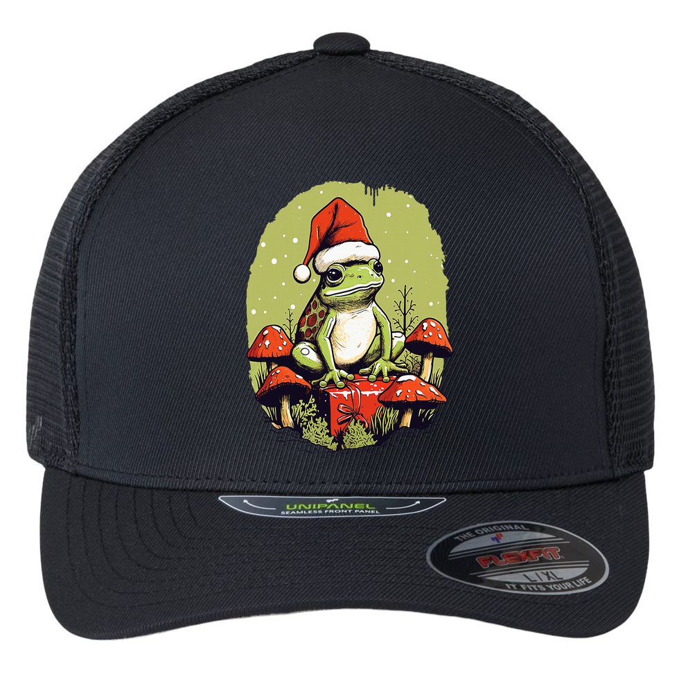 Christmas Frog Cottagecore Cute Mushroom Aesthetic Xmas Flexfit Unipanel Trucker Cap