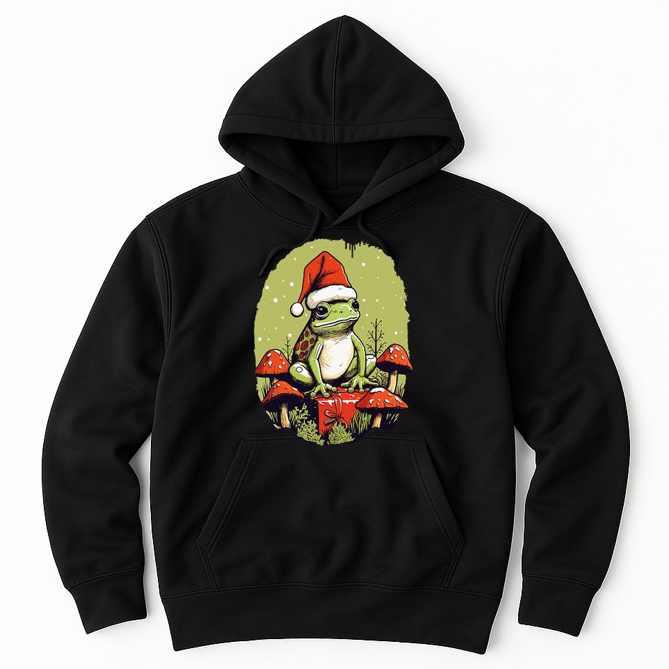 Christmas Frog Cottagecore Cute Mushroom Aesthetic Xmas Hoodie