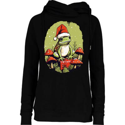 Christmas Frog Cottagecore Cute Mushroom Aesthetic Xmas Womens Funnel Neck Pullover Hood