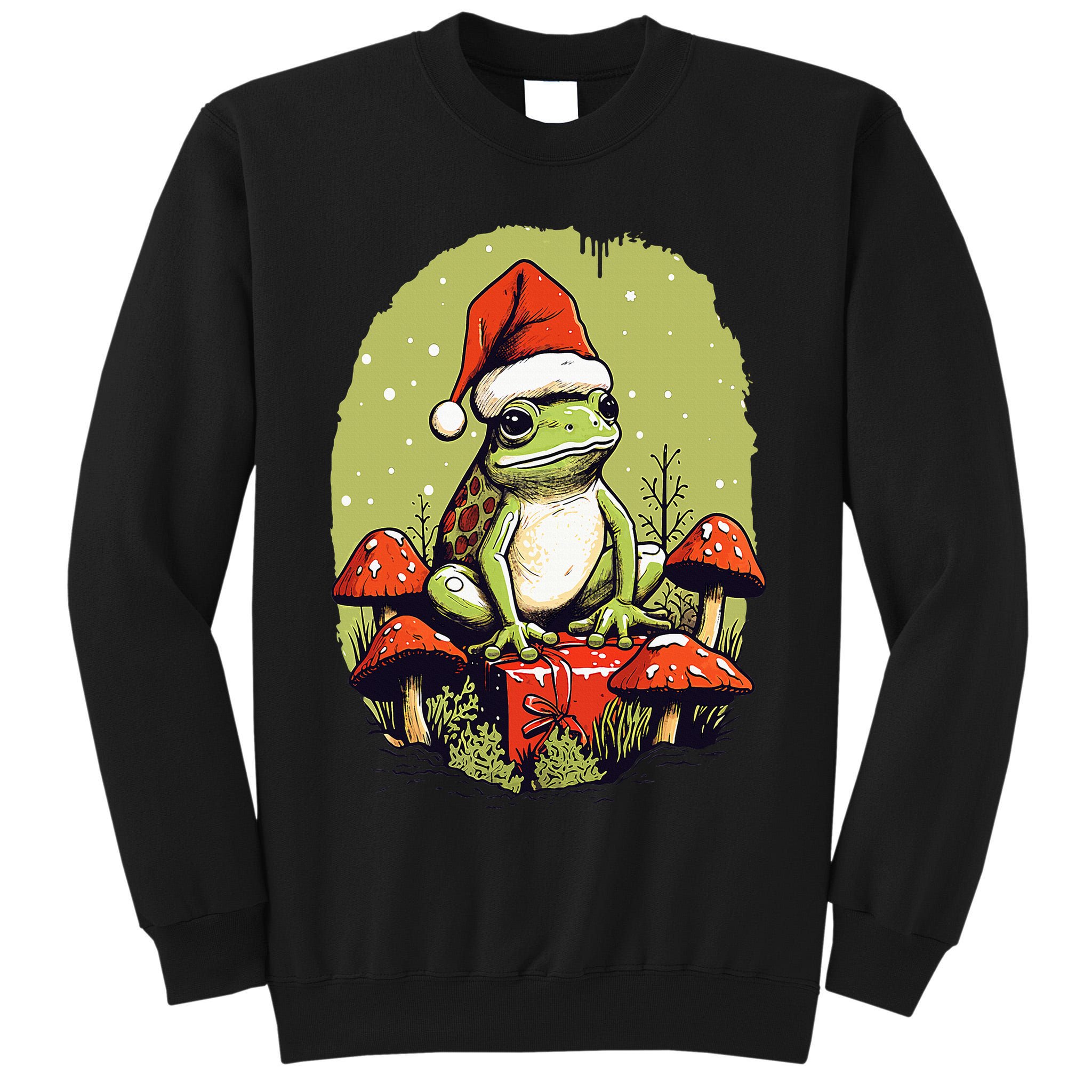 Christmas Frog Cottagecore Cute Mushroom Aesthetic Xmas Tall Sweatshirt