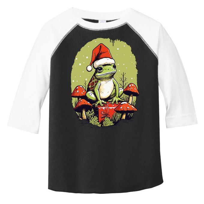Christmas Frog Cottagecore Cute Mushroom Aesthetic Xmas Toddler Fine Jersey T-Shirt