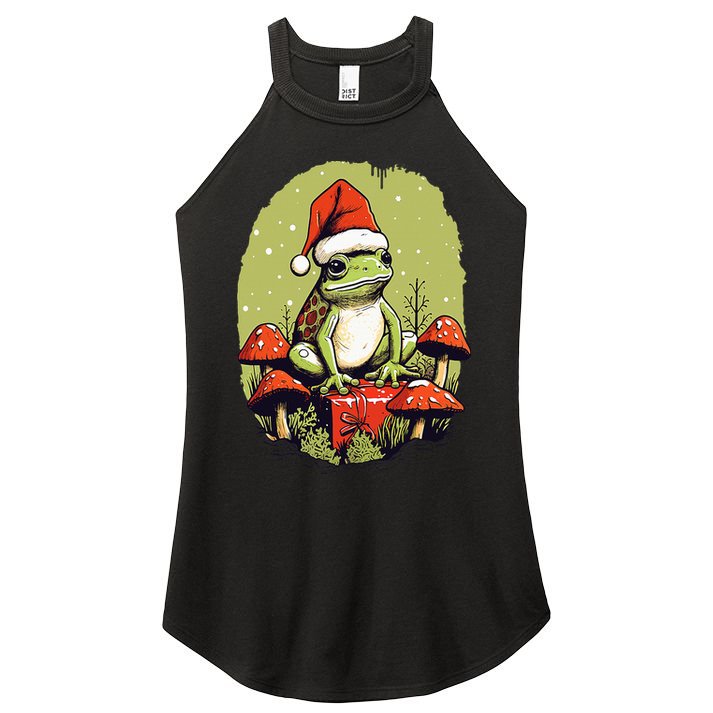 Christmas Frog Cottagecore Cute Mushroom Aesthetic Xmas Women's Perfect Tri Rocker Tank