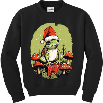 Christmas Frog Cottagecore Cute Mushroom Aesthetic Xmas Kids Sweatshirt