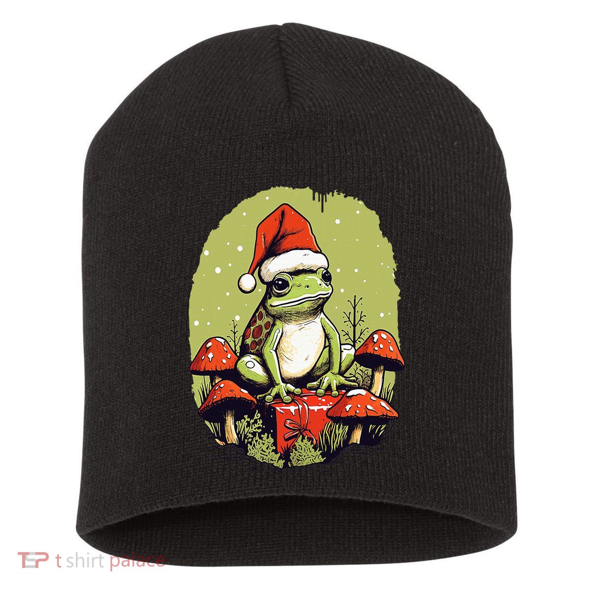 Christmas Frog Cottagecore Cute Mushroom Aesthetic Xmas Short Acrylic Beanie
