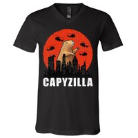 Capybara Funny Capybara Rodent Capyzilla Funny V-Neck T-Shirt