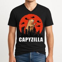 Capybara Funny Capybara Rodent Capyzilla Funny V-Neck T-Shirt